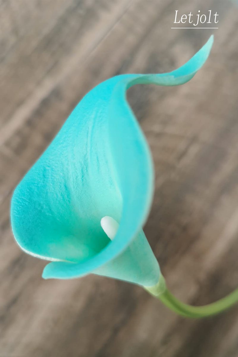 Letjolt Artificial Calla Lily Flowers 12Pcs Fake Flower Bouquet Faux Calla Lilies for Home Kitchen Wedding Party, Peacock Blue - Image 5