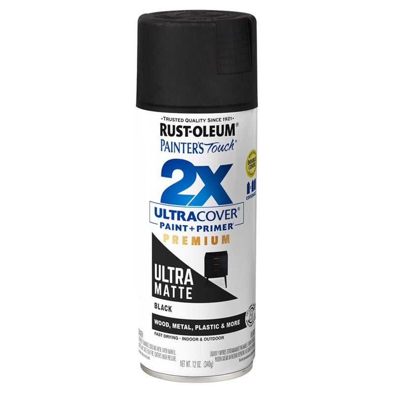 Rust-Oleum 331182 Painter's Touch 2X Ultra Cover Spray Paint, 12 oz, Ultra Matte Black - Image 1