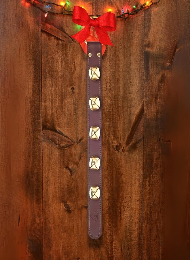 Bevin Bells Leather Sleigh Bell Strap | Five (1 ") Bells | Brown/Brass | Door Hanger | Dog Potty Training | Made of Steel | Christmas Holiday Decoration | Sturdy Hanging Loop | Made in CT, USA - Image 4