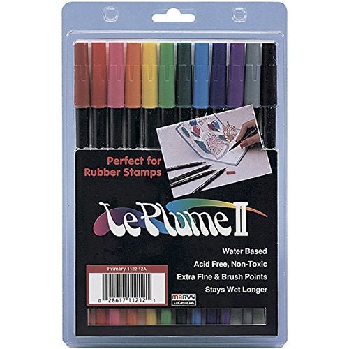 Marvy Uchida Uchida Of America Uchida 1122-12A Le Plume II Double-Ended Markers with Brush and Fine Tips, Primary, Set of 12 - Image 4