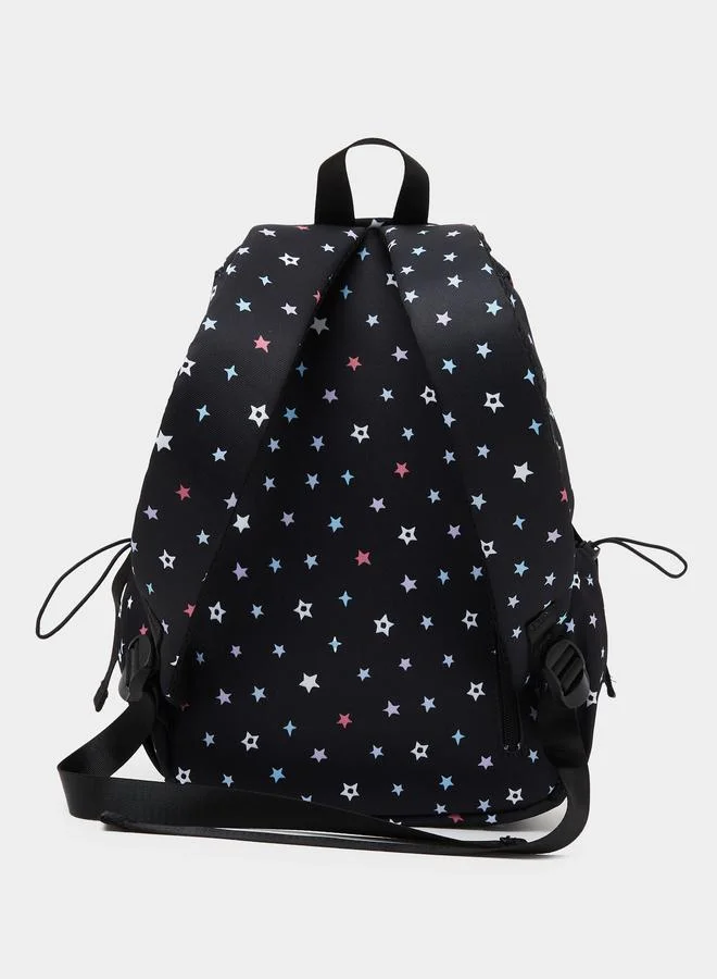ستايلي Girls Black Graphic Star Print Backpack