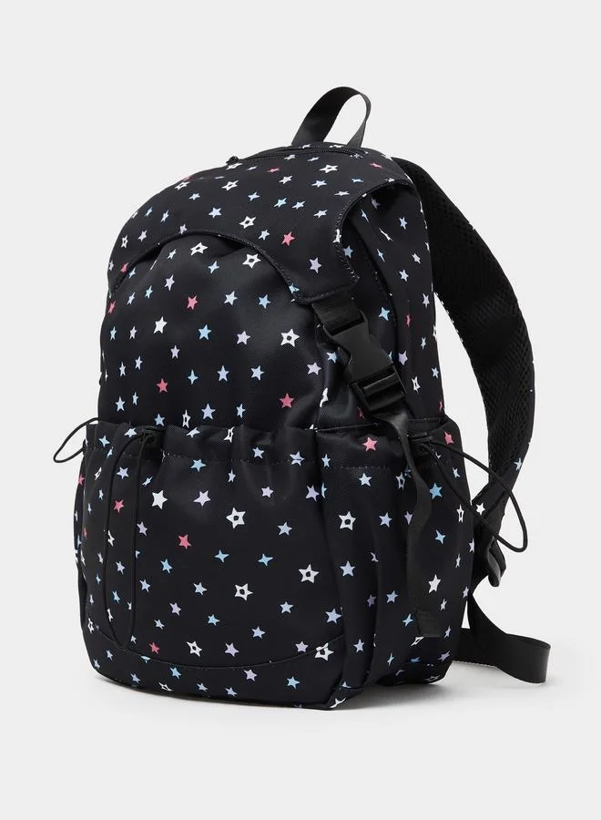 Styli Girls Black Graphic Star Print Backpack