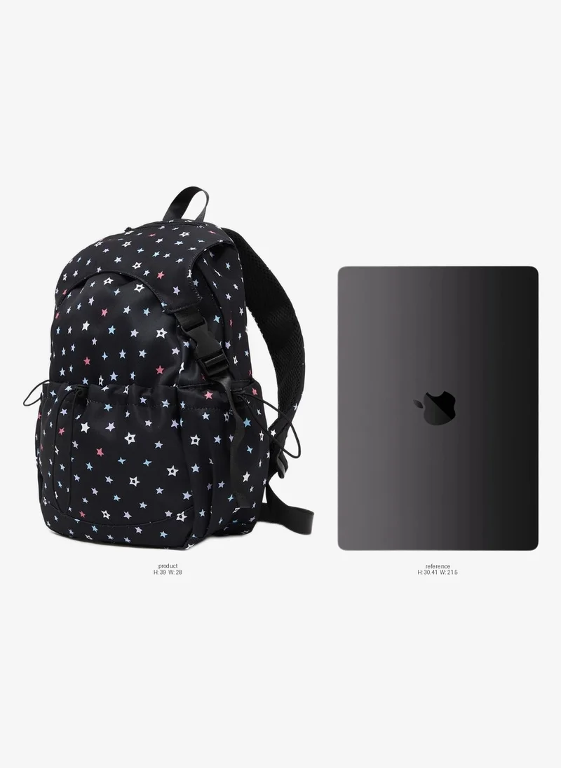 Styli Girls Black Graphic Star Print Backpack