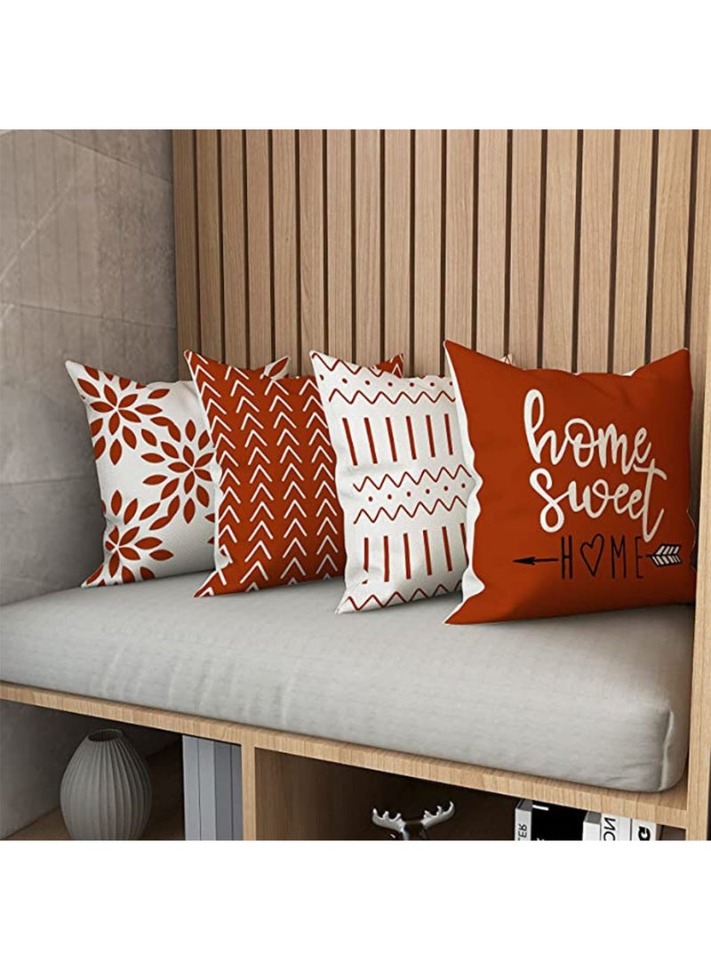 Sleeping Pillow Covers 18x18 in Set of 4 Modern Sofa Throw Pillow Cover Decorative Outdoor Linen Fabric Pillow Case for Couch Bed Car Home Sofa Couch Decoration 45x45cm Orange - Image 5