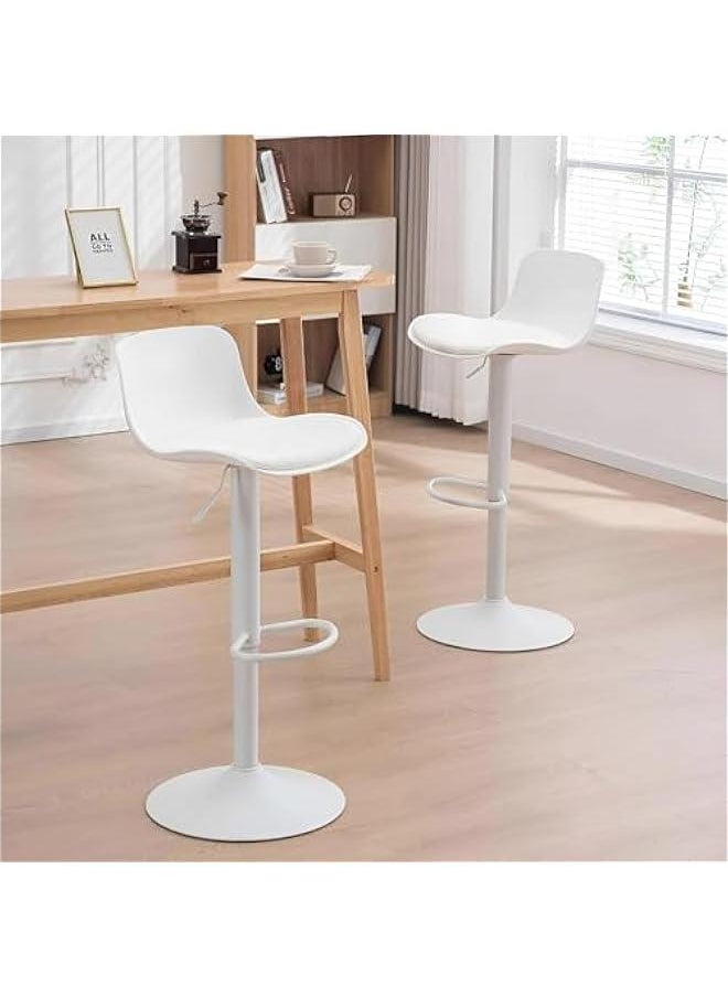 Beauenty Bar Chairs with Backs Modern Pu Leather Adjustable Height Swivel Barstools, Armless Hydraulic Kitchen Counter Bar Stools with Stainless Steels Base stool chair for Kitchen Island of 2pc (White)  - Image 1