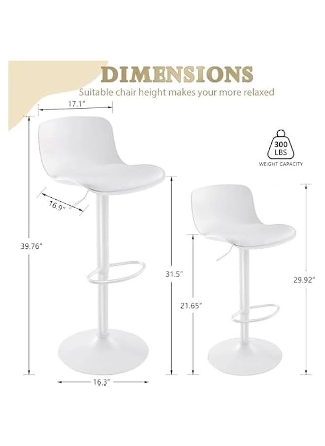 Beauenty Bar Chairs with Backs Modern Pu Leather Adjustable Height Swivel Barstools, Armless Hydraulic Kitchen Counter Bar Stools with Stainless Steels Base stool chair for Kitchen Island of 2pc (White)  - Image 2