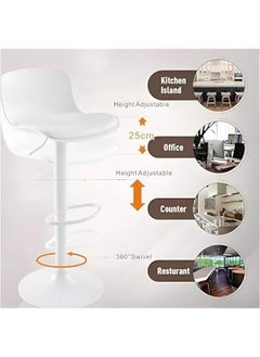 Beauenty Bar Chairs with Backs Modern Pu Leather Adjustable Height Swivel Barstools, Armless Hydraulic Kitchen Counter Bar Stools with Stainless Steels Base stool chair for Kitchen Island of 2pc (White)  - Image 3