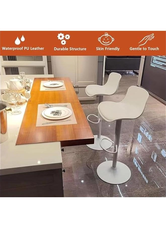 Beauenty - Bar Chairs with Backs Modern Pu Leather Adjustable Height Swivel Barstools, Armless Hydraulic Kitchen Counter Bar Stools with Stainless Steels Base stool chair for Kitchen Island of 2pc (White) - Image 1