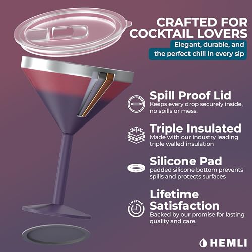 Hemli Martini Glass, Stainless Steel Insulated Martini Tumbler, Cocktail Cup - Image 3