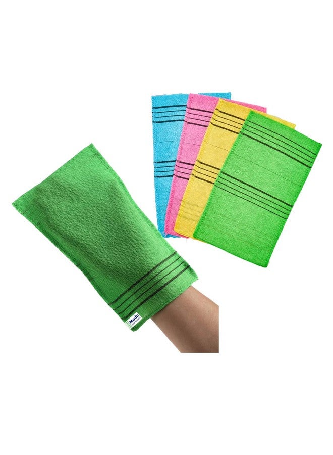 MODU 4 Pcs Korean Exfoliating Mitt Bath Washcloth 9.1 X 6 In - Asian Italy Towel (Large 4Pcs Green Skyblue Pink Yellow) - Image 1