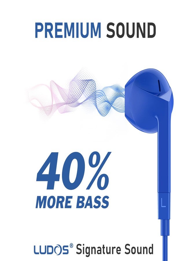 LUDOS Ferox In-Ear Headphones with Cable and Microphone, In-Ear Earphones, 3.5 mm Jack Plug Earbuds, Rich Bass Earphones, Headphones for iPhone, iPad, Samsung - Blue - Image 3