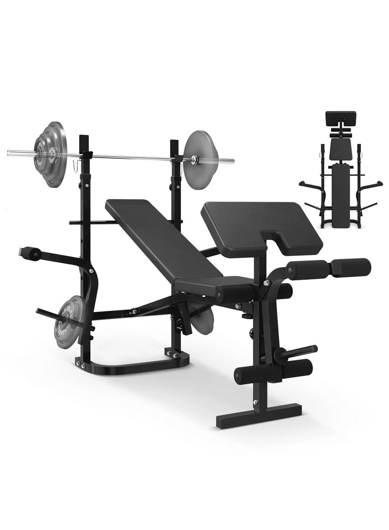 مقعد أوزان قابل للتعديل – 6 في 1 متعدد الوظائف مع وحدة تمديد الأرجل لتمارين القوة الكاملة، مثالي للجيم المنزلي وتمارين البنش - Image 1