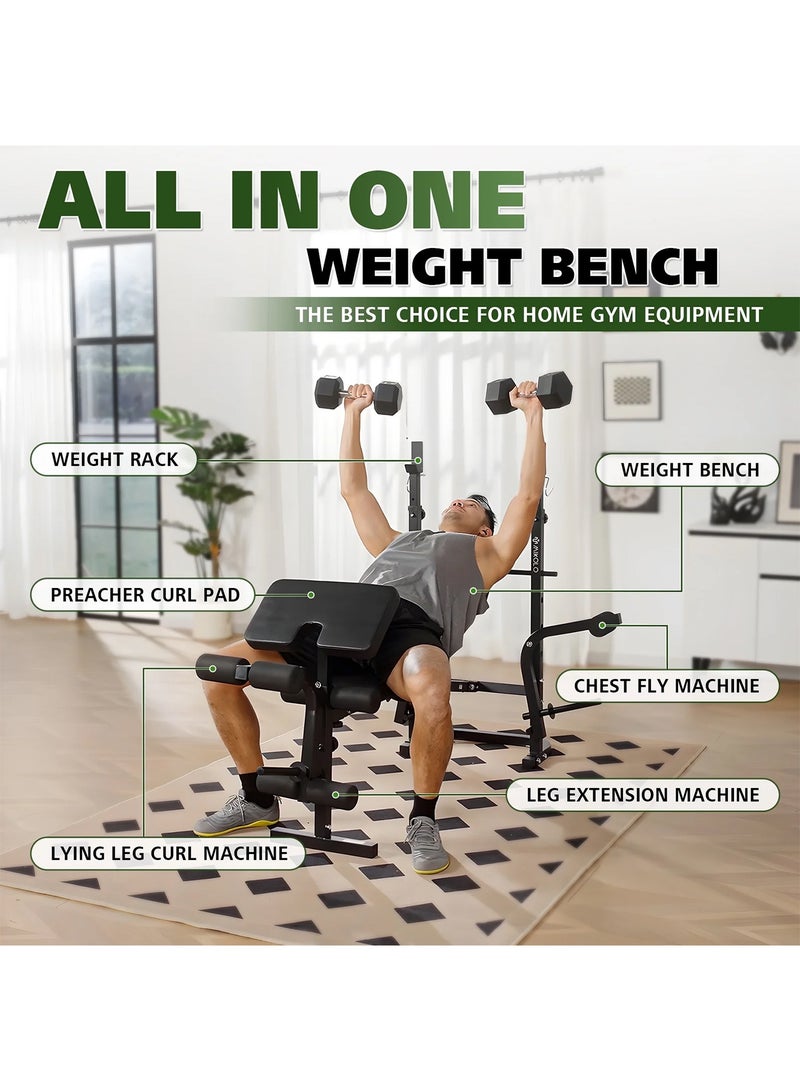 مقعد أوزان قابل للتعديل – 6 في 1 متعدد الوظائف مع وحدة تمديد الأرجل لتمارين القوة الكاملة، مثالي للجيم المنزلي وتمارين البنش - Image 3