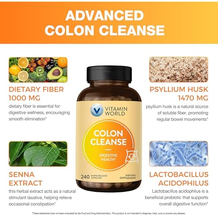 Vitamin World Colon Cleanse - 240 Capsules, Gut Detox with Psyllium Husk, Senna, Probiotics, Dietary Fiber & Herbal Blend – Supports Constipation Relief, Digestive Health & Regularity, Gluten-Free - Image 3