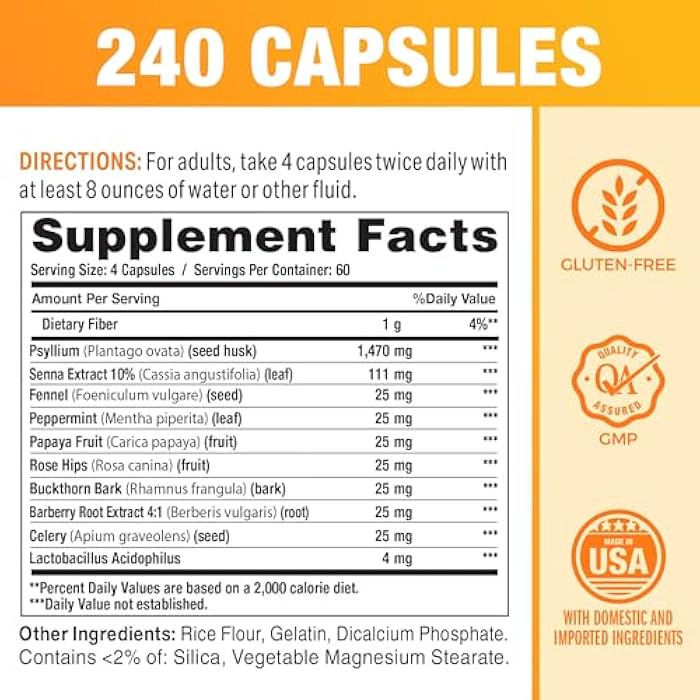 Vitamin World Colon Cleanse - 240 Capsules, Gut Detox with Psyllium Husk, Senna, Probiotics, Dietary Fiber & Herbal Blend – Supports Constipation Relief, Digestive Health & Regularity, Gluten-Free - Image 2