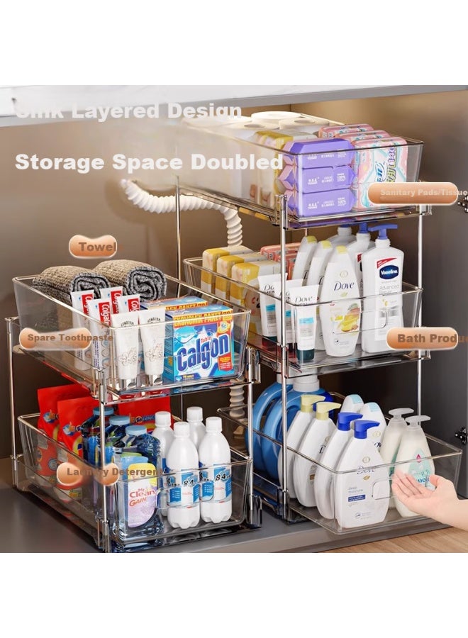 Muya Bathroom Storage Rack Under Sink Pull-out Bathroom Cabinet Under Sink Storage Layered Bathroom Toilet Cabinet Shelf - Image 2