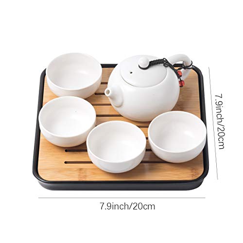 Lyty Chinese Tea Pot Cup Set with Tray Infuser - Travel Ceramic Tea set Porcelain Teapot, Portable All in One Bag for Outdoor Picnic Business Hotel (White) - Image 3