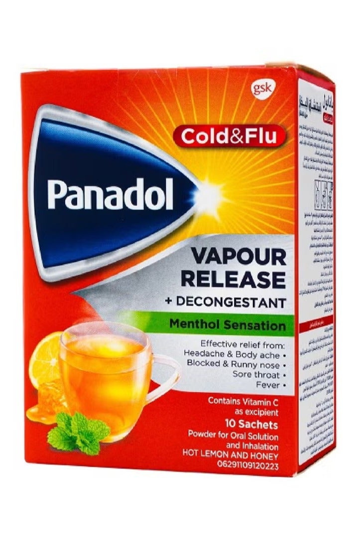Panadol Cold And Flu Vapour Release Lemon And Honey, 10 Sachets