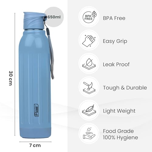 Flair Arrow Steel 900 | 650 ml, Blue, Hot & Cold | Leak Proof | Wide Mouth & Easy to Open | Insulated Inner Steel Outer Plastic Water Bottle | Travel-Friendly | Perfect for Daily Use - Image 2