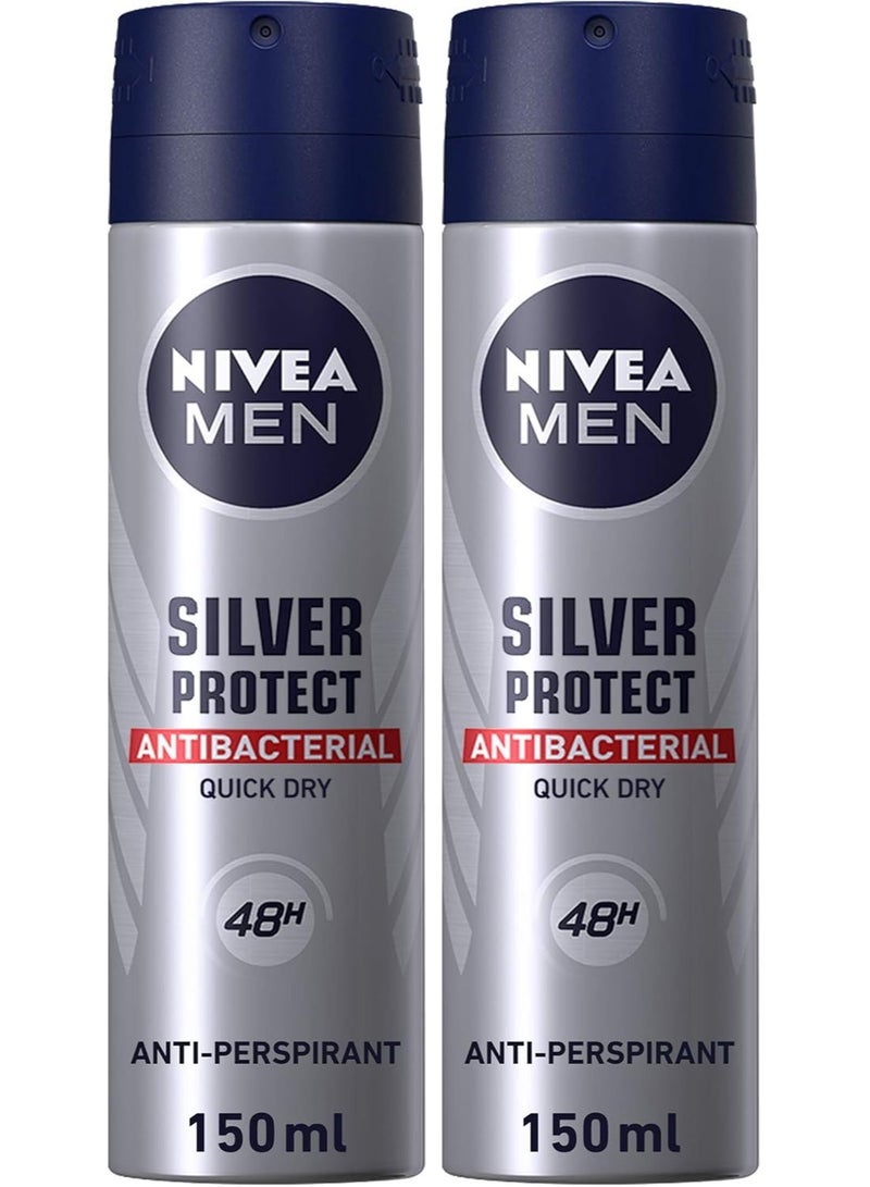 نيفيا بخاخ مضاد للتعرق للرجال، حماية فضية مضادة للبكتيريا، 2 × 150 مل - Image 1