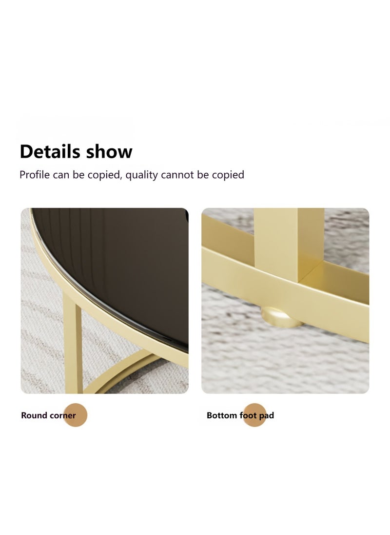 Set of 2 nesting coffee table, Thickened Tempered Glass Round Coffee Tables,Living Room Center Table,Combination End Table,  Metal Frame Sofa Side Table