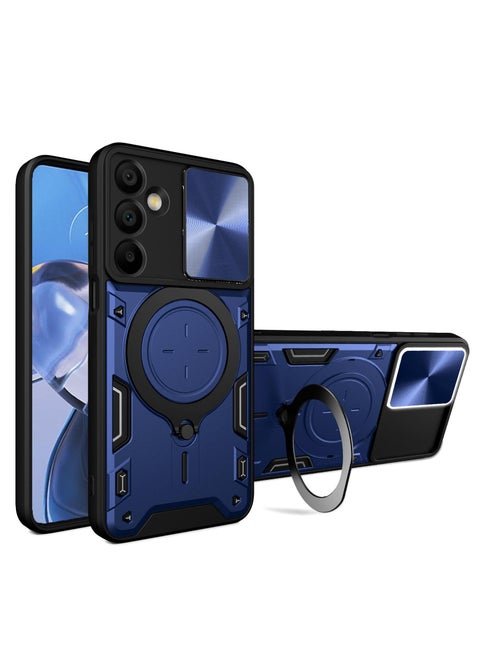 جراب حمايه مقاوم للصدمات وحمايه للكاميرا مزود بدبله معدنيه سي دي متوافق مع  Samsung Galaxy A16 (أزرق)