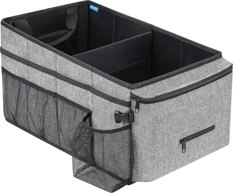 Car Organiser for Front and Back Seat, Between Seats Storage for Kids With Cup Holders, Adjustable Dividers (Gray)
