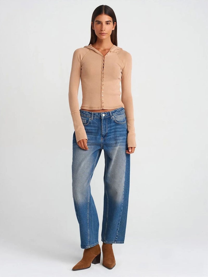 DILVIN Ribbed Cotton-blend Cropped Hooded Blouse - Image 3