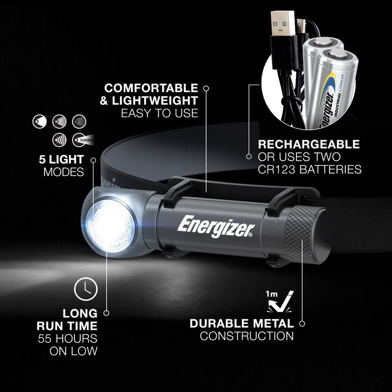Energizer Energizer LED Headlamp Rechargeable X1000, Ultra Bright IPX4 Water Resistant Head Light, 1000 Lumen Turbo Mode, Headlamp for Outdoors, Power Outage Emergency, (USB Cable Included)  - Image 2