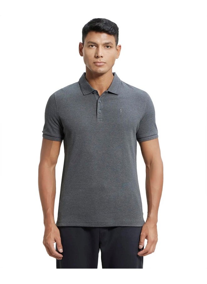 JOCKEY - Jockey Men's Regular Fit Half Sleeved Polo T-Shirt with Jockey Logo 3912_Charcoal Melange_M - Image 1