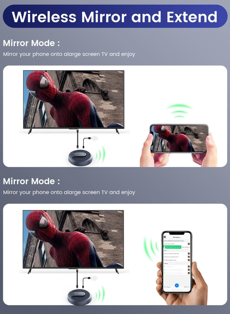 محول دونجل عرض HDMI لاسلكي - وصل وشغّل لاسلكيًا محمولًا لبث الفيديو والصوت إلى أجهزة التلفزيون عالية الدقة، أو أجهزة العرض، أو الشاشات من الكمبيوتر المحمول، أو الكمبيوتر الشخصي، أو الهاتف الذكي. - Image 5