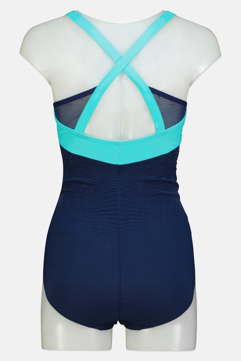 speedo Women Embossed Logo Power Form One Piece Swimsuit, Multicolor - Image 3