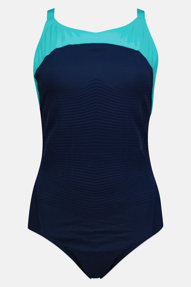 speedo Women Embossed Logo Power Form One Piece Swimsuit, Multicolor - Image 2