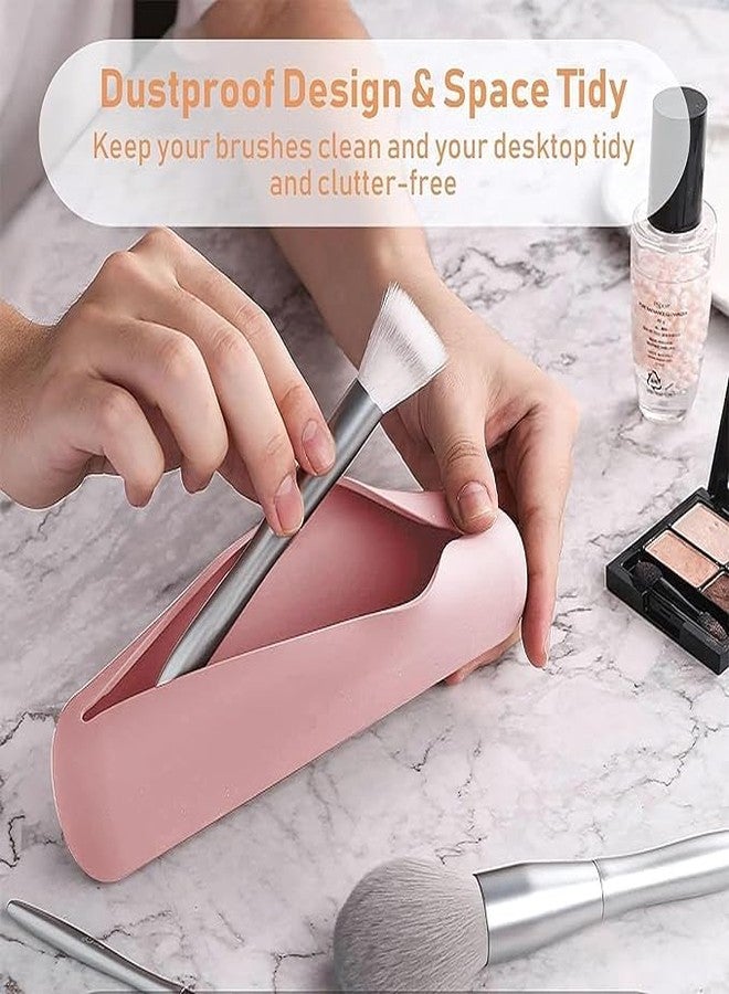 ERITIN Silicone Makeup Brush Holder – Large, Soft & Sleek Organizer with Magnetic Anti-Fall Design for Travel & Protection of Cosmetic Brushes (Pink, Brush Holder) - Image 2
