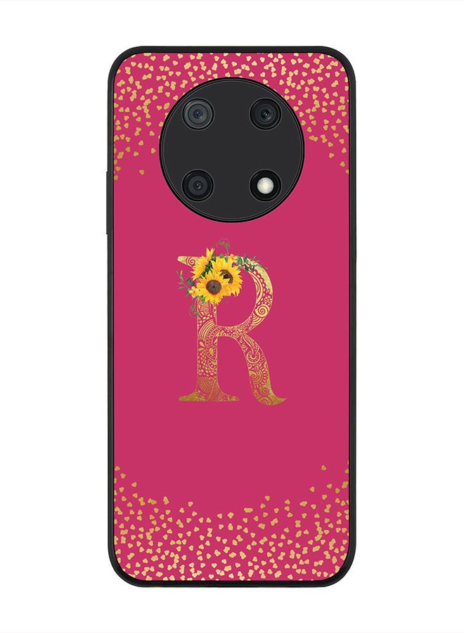 Stylizedd Rugged Black edge case for Huawei nova Y90, Slim fit Thin Cover -  Custom Monogram Initial Letter Mandala Floral Pattern Alphabet- R  (Dark Pink Rose ) - Image 1