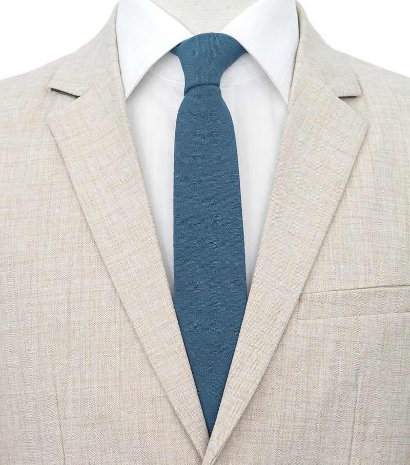 BELLUNO Men's Skinny Ties, Cotton Linen Blend 2.5 inch Solid Neckties - Image 2