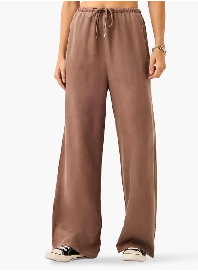 Lee Cooper Lee Cooper High-Rise Wide Leg Pants with Drawstring Closure and Pockets
