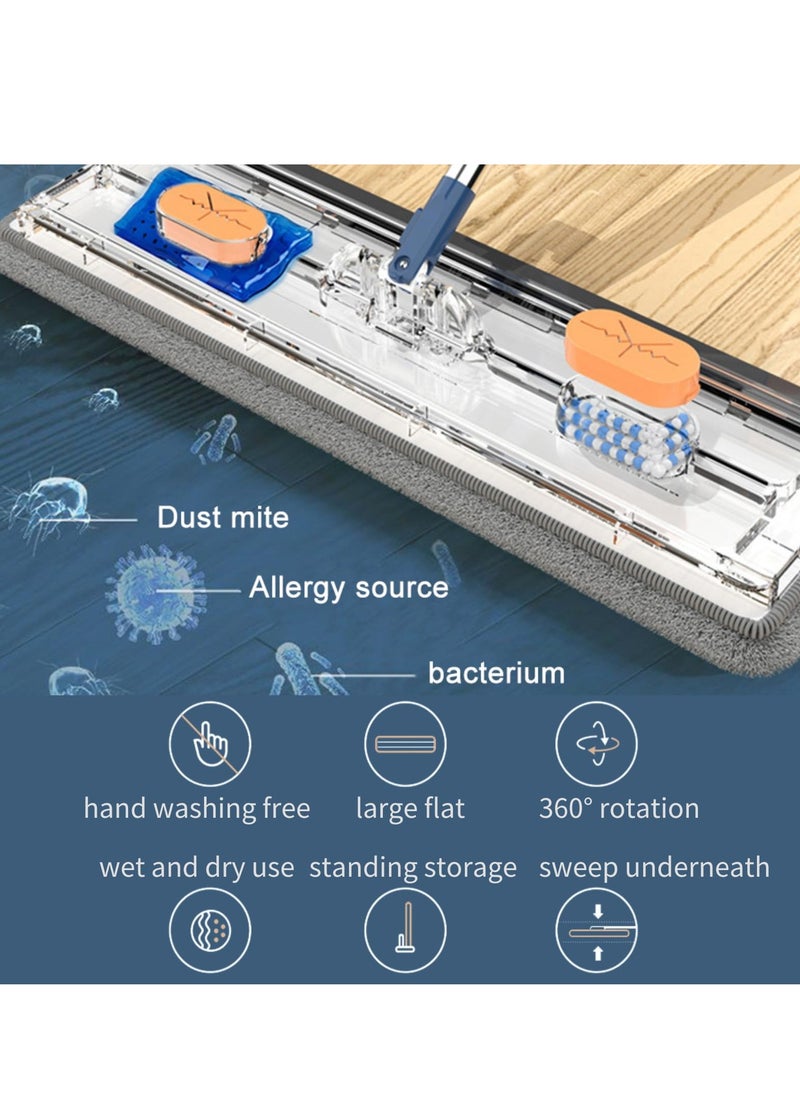 XiuWoo - Flat Mop and Bucket Set, with 6 Pads, Self-Wring Floor Mop Set, 360° Rotating Cleaning Mop, Wet Dry Mop for Floor Cleaning Hardwood, Tiles, Laminate - Image 1