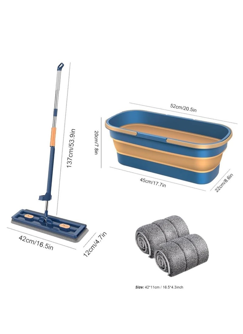 XiuWoo - Flat Mop and Bucket Set, with 6 Pads, Self-Wring Floor Mop Set, 360° Rotating Cleaning Mop, Wet Dry Mop for Floor Cleaning Hardwood, Tiles, Laminate - Image 1