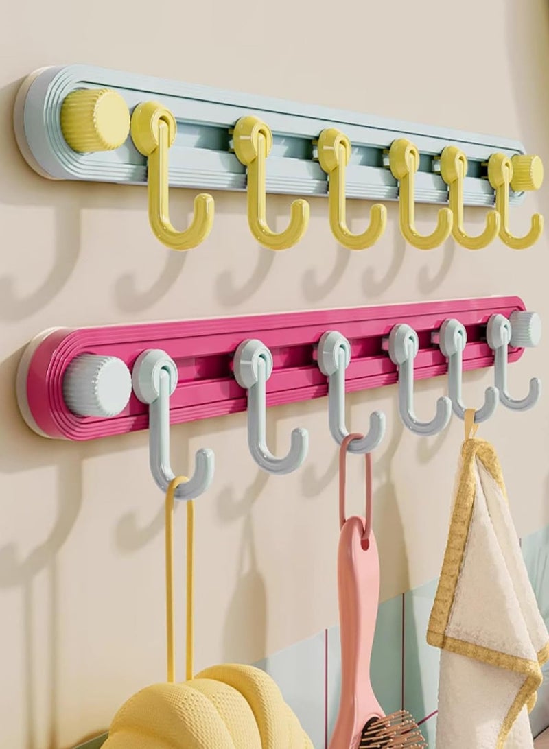 Bukela 2 Pack No-Drill Rotating Vacuum Suction Cup Hook Rack for Kitchen Dorm Bedroom, Heavy Duty Hanging Rail Storage Solution (Blue, Pink) - Image 1