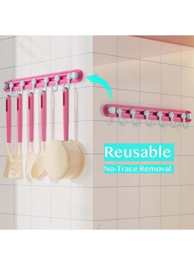 Bukela 2 Pack No-Drill Rotating Vacuum Suction Cup Hook Rack for Kitchen Dorm Bedroom, Heavy Duty Hanging Rail Storage Solution (Blue, Pink) - Image 4