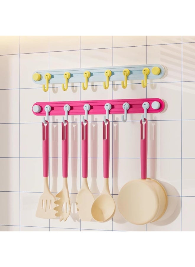 Bukela 2 Pack No-Drill Rotating Vacuum Suction Cup Hook Rack for Kitchen Dorm Bedroom, Heavy Duty Hanging Rail Storage Solution (Blue, Pink) - Image 2