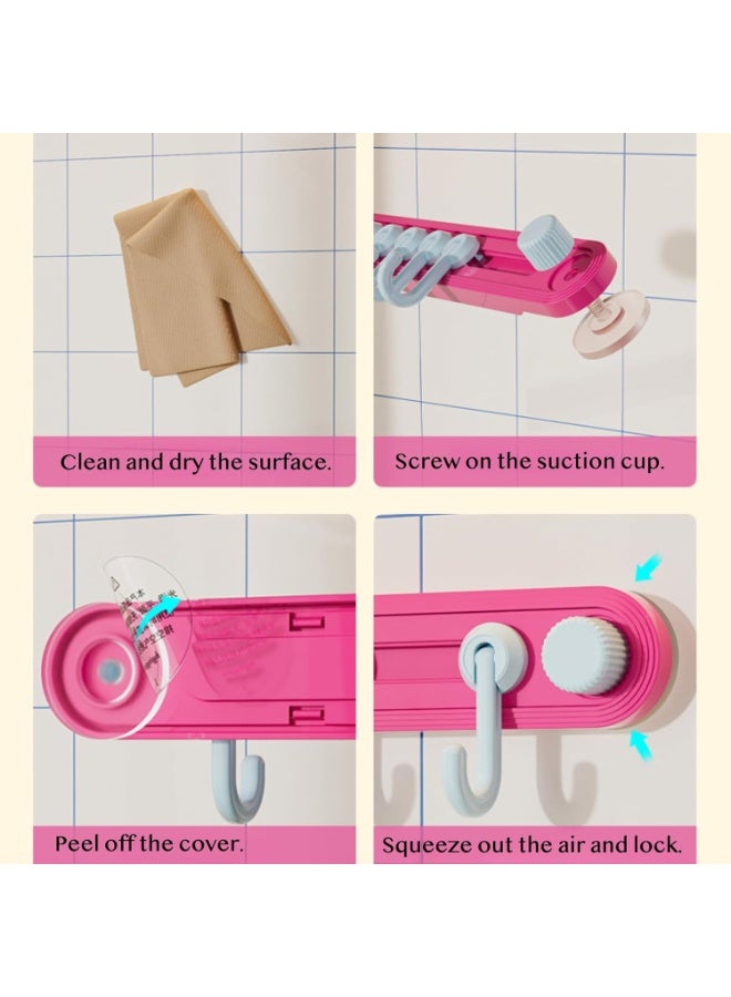 Bukela 2 Pack No-Drill Rotating Vacuum Suction Cup Hook Rack for Kitchen Dorm Bedroom, Heavy Duty Hanging Rail Storage Solution (Blue, Pink) - Image 5