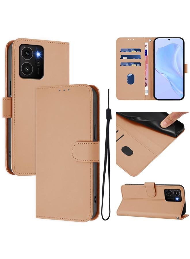 For HMD Skyline Skin Feel Solid Color Leather Phone Case with Lanyard(Nude)