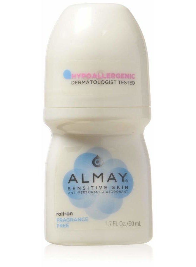 Anti-Perspirant & Deodorant, Sensitive Skin, Roll-On, Fragrance Free, 1.7 Fl Oz (Pack of 6)