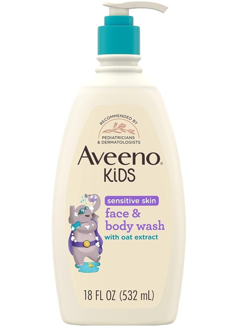Aveeno Kids Sensitive Skin Face & Body Wash with Oat Extract, Tear Free & Suitable for All Skin Types, Hypoallergenic, 18 fl. Oz, 532ml