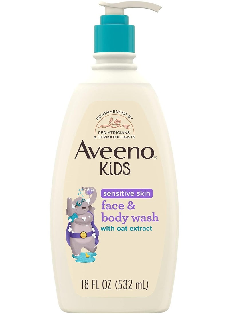 Aveeno Baby Aveeno Kids Sensitive Skin Face & Body Wash with Oat Extract, Tear Free & Suitable for All Skin Types, Hypoallergenic, 18 fl. Oz, 532ml  - Image 1