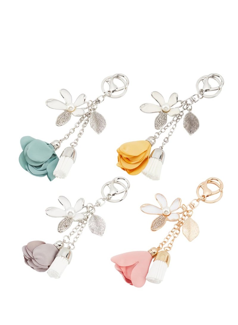 Excefore Rhinestone Keychains,4 Colors Purse Charms for Handbags Tassel Style Flower Car Key Charm for Women Car Key Daily 16CM (4Pcs) - Image 1