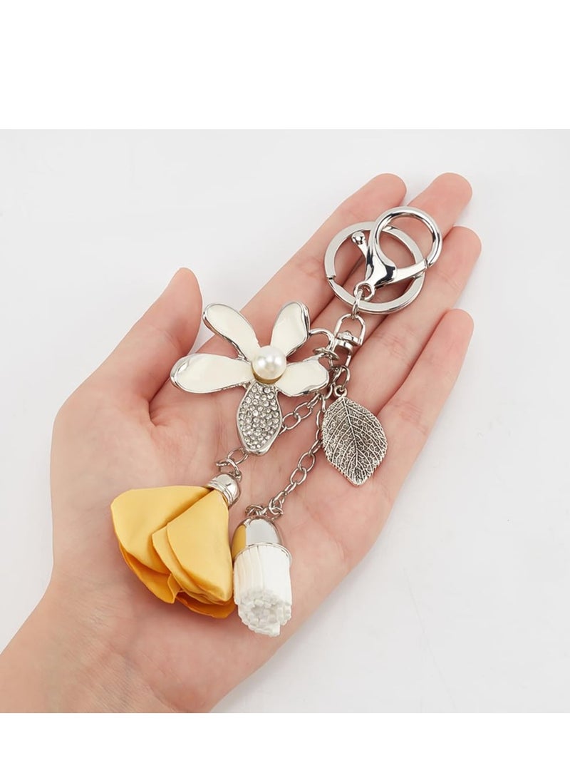 Excefore Rhinestone Keychains,4 Colors Purse Charms for Handbags Tassel Style Flower Car Key Charm for Women Car Key Daily 16CM (4Pcs) - Image 2