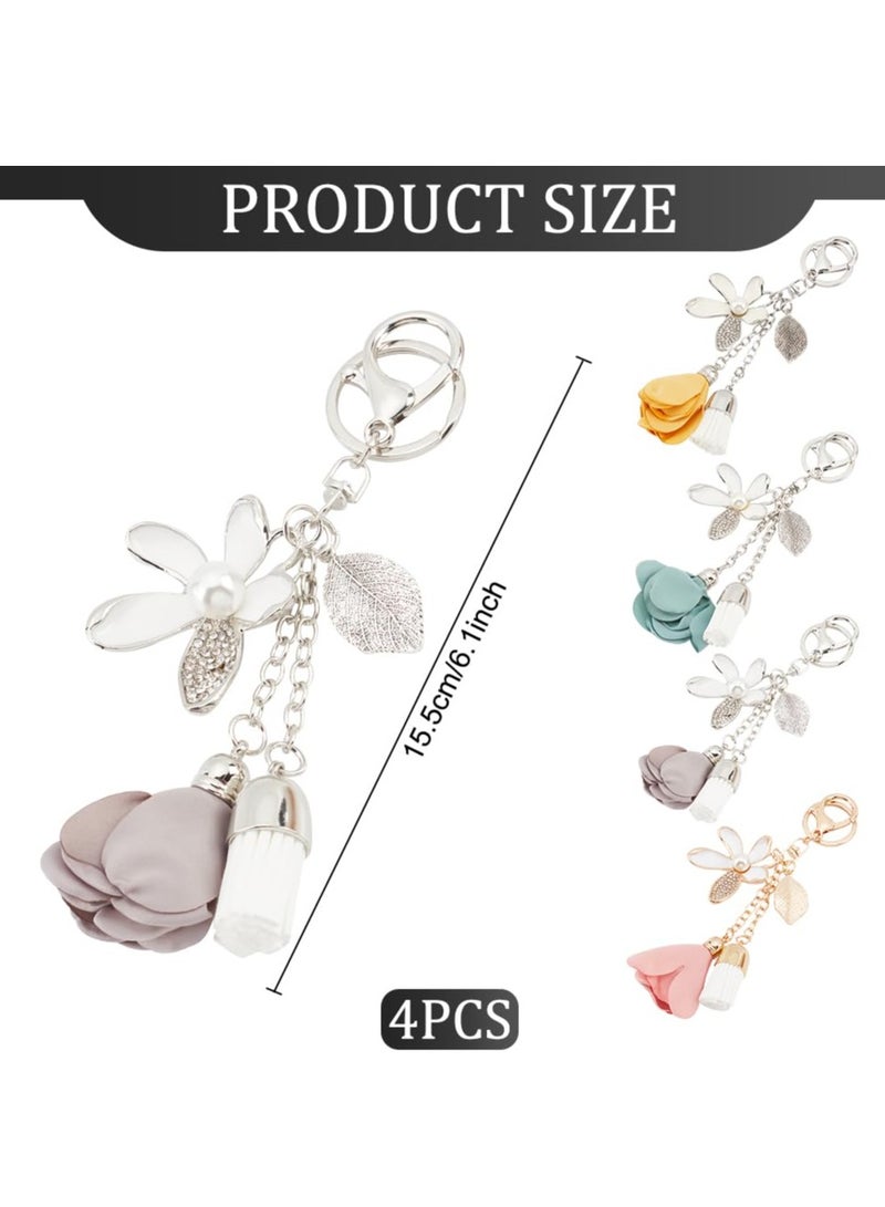 Excefore Rhinestone Keychains,4 Colors Purse Charms for Handbags Tassel Style Flower Car Key Charm for Women Car Key Daily 16CM (4Pcs) - Image 5